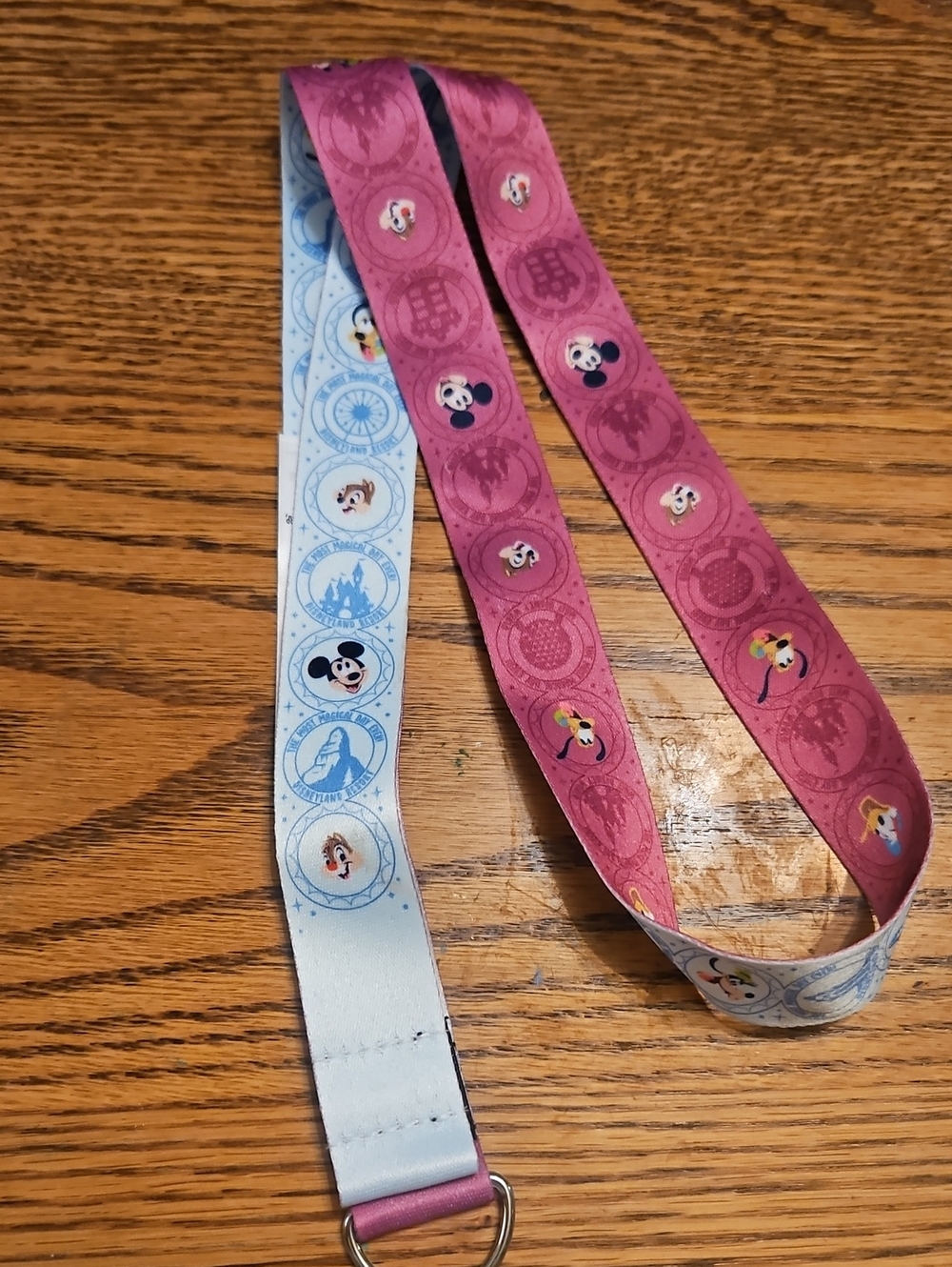 Disney Pink and Light Blue Character Lanyard with D-Ring